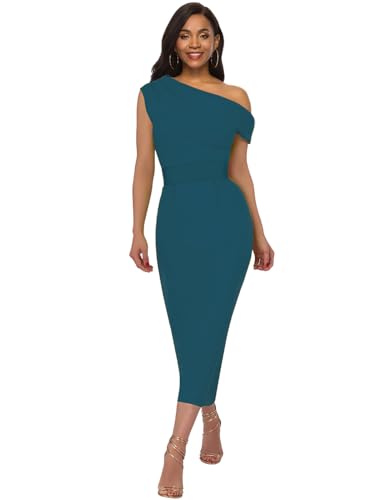 Women’s Off Shoulder Business Work Pencil Dress Banded Waist Ruched Wedding Guest Cocktail Night Party Bodycon2