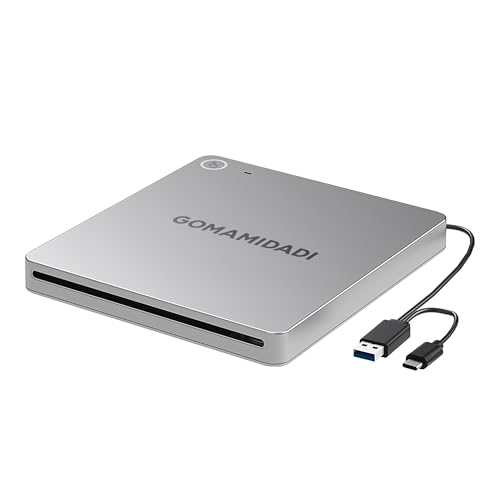 GOMAMIDADI USB 3.0 & Type-C External DVD CD Drive, Portable Burner & Reader for Laptop, PC, Mac, Windows 11/10/8/7, Plug & Play, Lightweight Design for Home, Office, and Travel Use