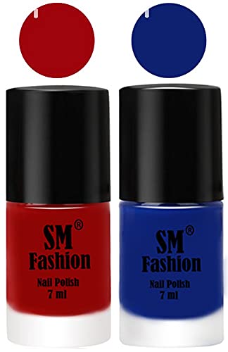 Image of Long Lasting Nail Polish | Nail Paint Combo 7 ml Each) - Set of 2 Light Red-Blue