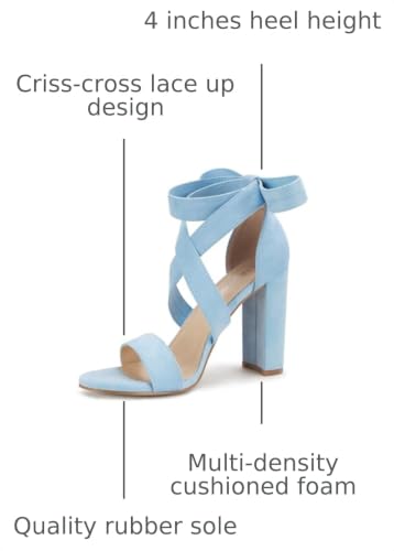 Image of Strappy Heels for Women Chunky Heels High Heeled Sandals with Lace Up Fahsion Casual Nude Block Heel Sandals