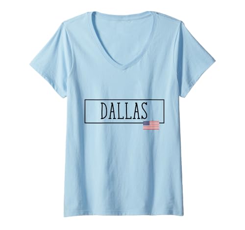 Mujer Dallas City USA Flag State Travel US America Mujeres Hombres Camiseta Cuello V