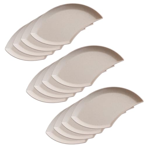 Image of YANCI Lightweight Wheat Straw Appetizer Plates, Reusable Unbeakeable Dinner Plates Set, 18 x 11 cm, Dishwasher & Microwave Safe (Beige, Pack of 12)