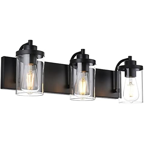 TODOLUZ 3-Light Black Bathroom Vanity Light Fixtures Industrial Wall Sconce Lighting with Clear Glass Shade for Living Room Kitchen Bedroom Cover