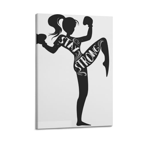 Poster boxe femme silhouette moderne décoration murale chambre ado WIZIGM 30x45