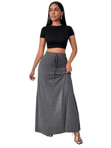 Women's 2025 Summer Casual Long Skirts Solid Color Skirt