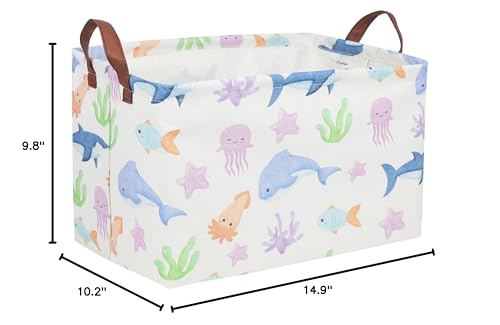 Image of Essme Rectangular Basket, Storage Basket with Handles for Room Decor,Ocean Storage Bin(Ocean)
