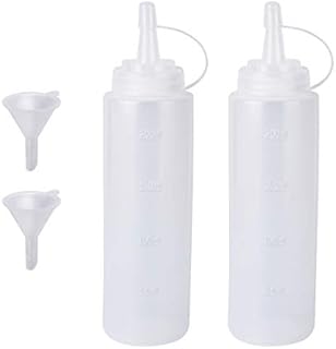 Condiment Squeeze Bottles Ketchup Dispenser , Katfort 2 Pack 8 oz Plastic Sauce Bottle Squeeze Squirt with Cap Lids and Funnel, Pancake Squirt Bottles for Sauces Liquids Mustard BBQ Dressing Pancake Art