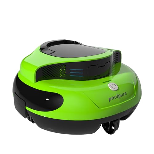 POOLPURE 2026 Robotic Pool Cleaner: Cordless Automatic Pool Vacuum with Dual Hall-effect Sensors, 100 Min Runtime, 5000mAh, Fits 90m² Flat Above Pools, Innovative Steering Wheel System Green option