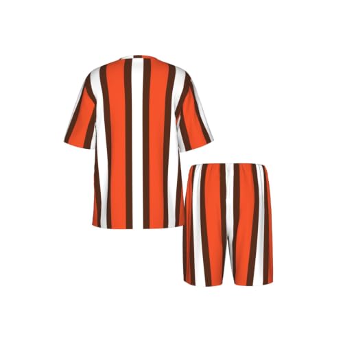 Ensemble de pyjama pour hommes en maille douce extensible rayée orange et blanc