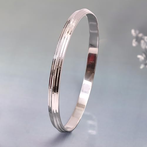 LeCalla Solid 925 Sterling Silver Punjabi Sardar Kada for Men | Small, Medium & Large Sizes 2.5MM Thick Textured Sikh Kada | Men's Cuff Bangle Bracelet4