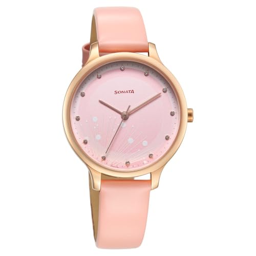 Sonata pink leather strap watch – image 1