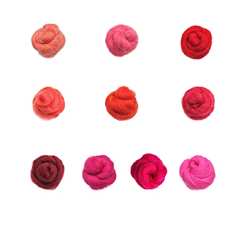 Image of Decoendiy 10 Colors Wool Roving, 100g Needle Felting Wool, Wool Yarn Felt Hand Spinning DIY Craft Materials, 10g /Color (red Series)