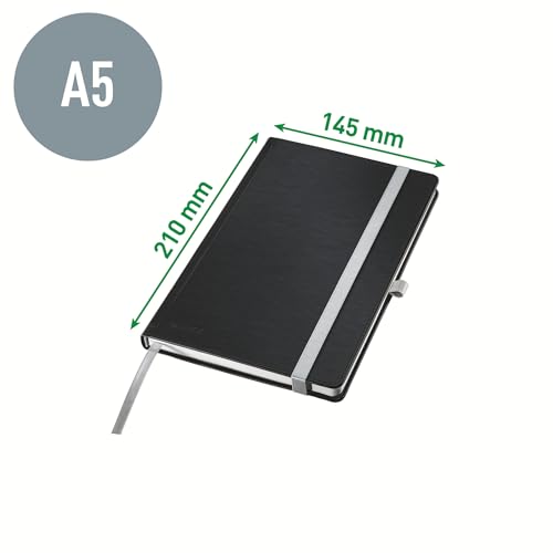 Leitz Style A5 Notizbuch Kariert, Hardcover 160 Seiten, 80 Blatt, FSC-zertifiziertes 100 g/m² Papier, Verschluss & Lesezeichen, für Büro & Home Office, Rot, 44861028