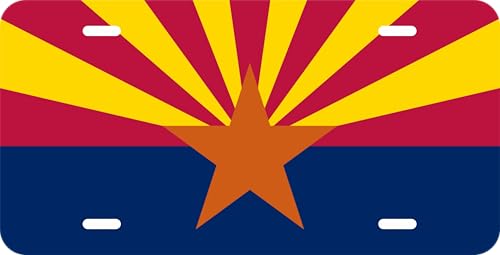 DMSE Arizona State Flag License Plate - 11.99''x5.99''- Premium Textured Finish Front Bumper Tag - Heavy-Duty Aluminum, UV-Resistant & Made in USA.