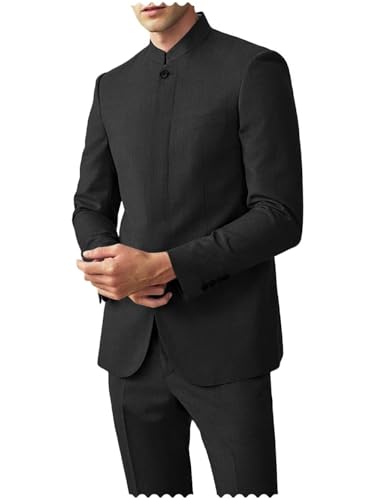 Mens Formal Stand-up Collar Suit Slim Fit 2 Piece Grooms Wedding Tuxedo Suit