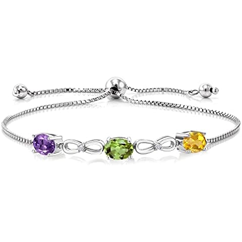Gem Stone King 925 Sterling Silver Customized and Personalized 3 Gemstone Birthstone and White Lab Grown Diamond Tennis Infinity Bracelet For Women (2.27 Cttw, Adjustable up to 9 Inches) Cover