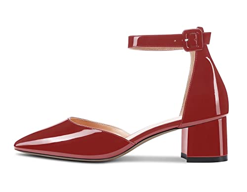 Aachcol Women Ankle Strap Pumps Close Pointed Toe D'Orsay Two-Piece Chunky Block Mid Heel Shoes 2 Inches2