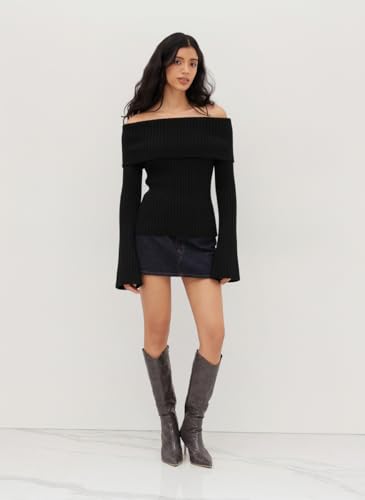CIDER Off The Shoulder Tops for Women Long Sleeve Going Out Y2K Tops Knit Pullover Fall Outfits Trendy 20254