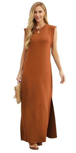 Image of GRECERELLE 2026 Women Year-Round Casual Round Neck Loose Split Wrinkle-Free Long Maxi Vacation Dress with Pockets (XXS-4XL)