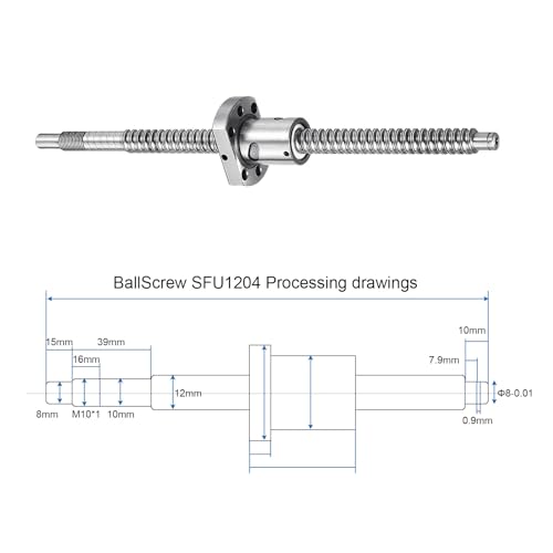 QUARKZMAN BallScrew SFU1204 (Durchmesser 12mm, Steigung 4mm, Länge 250mm) mit Kugelgewindemutter Anti-Backlash Kugelgewindesatz Standard-Endbearbeitung für BK/BF12 CNC-Maschinenteile