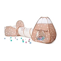 Tente de Jeu et Tunnel 3 en 1 pour Enfants, Tente de Jeu Pop-Up, Fosse à Balles Pliable, Tente de Camp Intérieure Extérieure, Maisonnette de Jeu (Tente+ tunnel+fosse à Balles