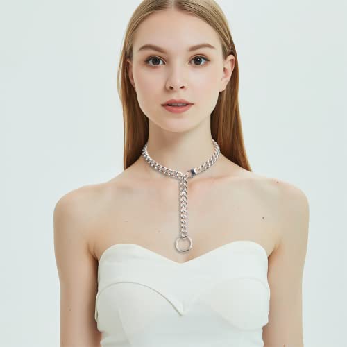 Womens Choker Chain Cuban Link Necklace with Tail 0.4inch wide Punk Rock Stainless Steel Gift for her Sexy Pendant Necklace3