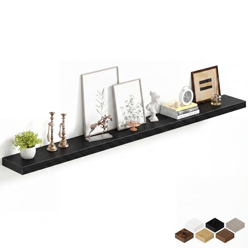 Image of Fun Memories 67Inch Long Floating Shelves, 8 Inch Deep Shelves for Bedroom|Living Room, Wall Mounted Wood Hanging Shelf with Invisible Brackets for Fireplace Mantel Home Storage Decor, Black - 1 Pack