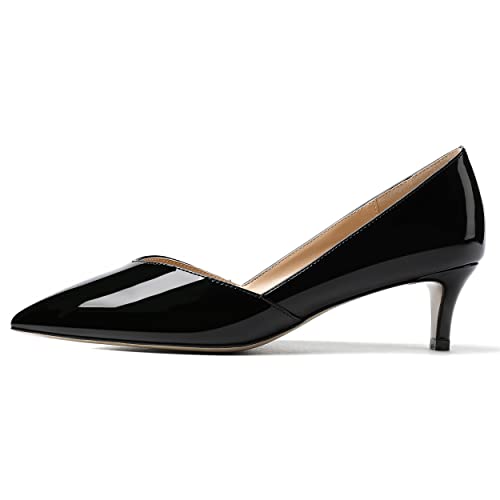 MODENCOCO Women's Slip On Pointed Toe Patent Cut Out Kitten Low Heel Pumps Shoes 2 Inch2