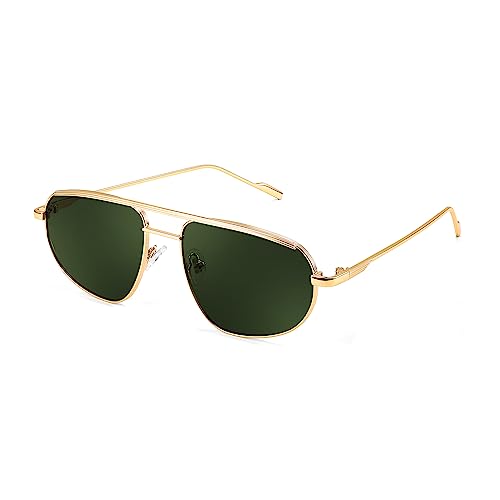 FEISEDY Retro Trendy Aviator Sunglasses Women Men 90s Small Vintage Glasses Stylish Gold Metal Oval Sunglasses B2906