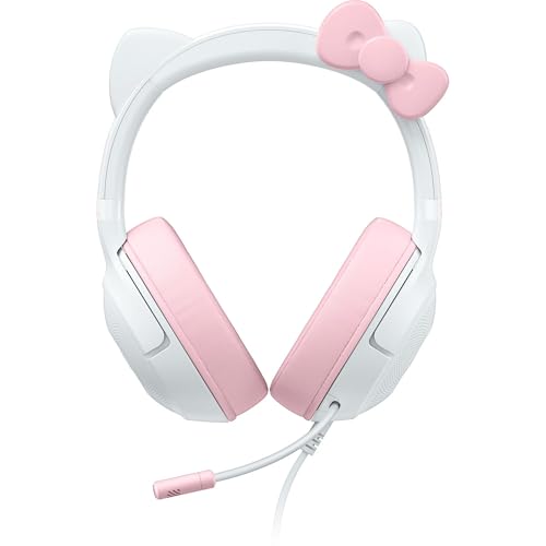Razer Kraken Kitty V2 USB Wired Headset: Hello Kitty Ears - Chroma RGB Stream Reactive Lighting HyperClear Cardioid Mic 7.1 Surround Sound Triforce 40mm Drivers - Hello Kitty Edition
