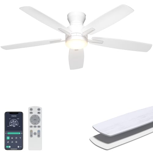 Ohniyou 52 Low Profile Ceiling Fan with Lights Remote/APP Control White