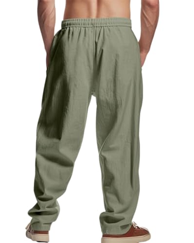 Men's Loose Wide-Leg Linen Pants Drawstring Waist & Pockets, Breathable Summer Beach Casual Pants2