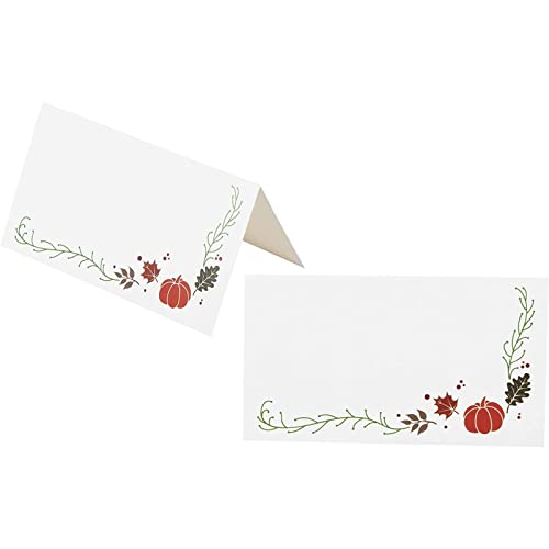 Place Cards - 100-Pack Thanksgiving Small Tent Cards, Foldover Table Placecards, Table Setting Seat Assignment Deocration for Thanksgiving Lunch and Dinner Parties, Pumpkin Design, Folded 2 x 3.5 Inch