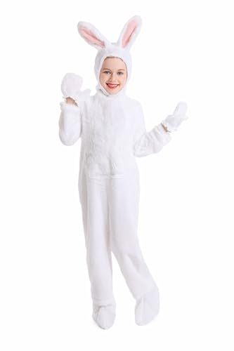 XSDZSWQY Kids Easter Bunny Costume White Rabbit Animal Plush Set Onesie for Child Christmas Halloween Cosplay Onepiece. (White, 4-5Years)