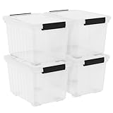 Uumitty 4-Pack 50 Quart Plastic Storage Bin Box Organizing Container with Lid and Secure Latching Buckles, Stackable Wheeled Box, Clear