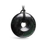 Budawi® Antigorit Donut Anhänger | 40 mm Edelstein Donut | grüner Naturstein aus Südtirol mit Lederband