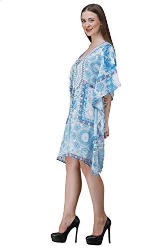 Image of RAVI RAJORIA Georgette Digital Printed Beach Wear Kaftan Blue Free Size R800 | Multi Color 2