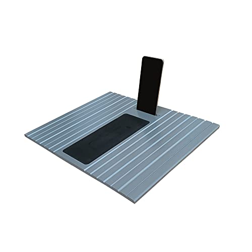 BBLFH Bambus-Sofa-Armtablett - kleiner TV-Beistelltisch für Ihre Couch - idealer Getränkehalter, mit Telefonschlitz, Getränke-Untersetzer und Fernbedienungs-Caddy - Grau Cover