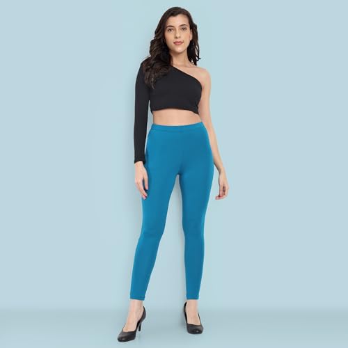 Image of ONE SKY Women Full Length Leggings | Cotton Modal Spandex Blend | High Waist Stretchable & Bio-Washed Fabric | Colour-Lock Technology | Comfortable Leggings for Women