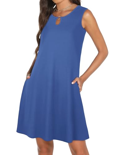Image of Summer Dresses for Women 2026 Casual Sleeveless Sundress Floral Loose Fit Beach Cover Up with Pocket