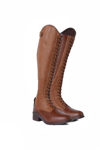 HORZE Bottes d'équitation à lacets pour femme - Bottes d'équitation classiques en cuir avec laçage avant et fermeture éclair à l'arrière, marron clair, 39 EU
