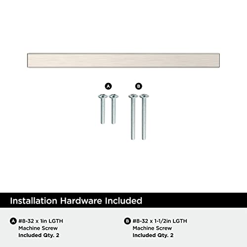 Image of Amerock 25 Pack 3-3 /4 inch Bar Pulls Square Satin Nickel Drawer Pull | 3-3 /4 inch (96mm) Center-to-Center Mounting Distance and 6-1 /16 inches Overall Length, Durable Zinc Cabinet Hardware