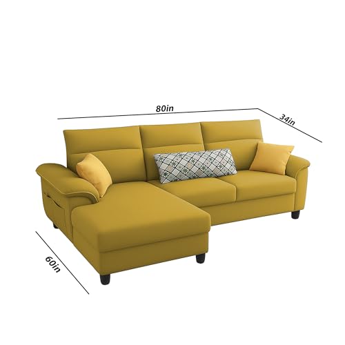 Image of Casaliving Seams LHS 4 Seater L Shape Sofa for Living Room (Yellow Fabric) Premium Fabric Sofa