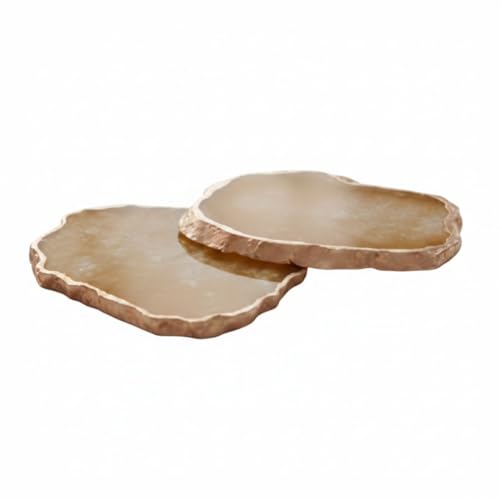 Image of Natural Agate Stone Tea Coasters Set | Premium Stone Coasters for Tea, Coffee & Glass | Heat Resistant Coasters for Dining Table, Office Desk & Home Decor | Pack of 2 | Color -Brown