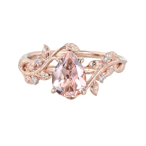 1 Carat Pear Cut Engagement Rings for Women Gemstone Rings for Women 10K 14K 18K White Yellow Rose Gold Leaf Wedding Ring Anniversary Promise Ring Birthstone Statement Rings