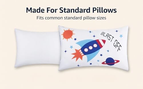 Image of Everyday Kids 2-Pack Standard Size Pillowcases fit Pillows 20 x 26 inch -100% Soft Breathable Microfiber - Perfect for Toddler Little Boy Twin /Full Size Bed - Space