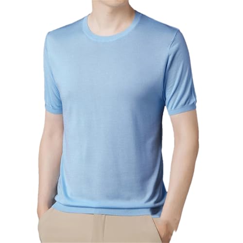 Hauts en tricot d'été col rond t-shirts de coupe mince en maille de soie glacée homme