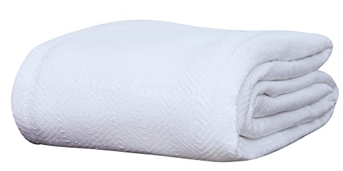Cotton Throw Blanket Twin Size For Bed - Diamond Weave Blankets, Ivory Soft Lightweight Woven Throw Blankets For Couch Bed Sofa Travel 100% Cotton Blankets & Throws - 66X90 Inches #TOP6