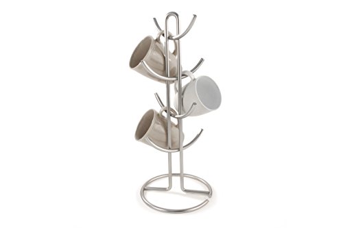 Spectrum Diversified Euro Large 8 Holder, Mug Tree, Mugs & Tea Cup Storage Rack, Coffee Counter Bar Accessory & Kitchen Countertop Organizer, Satin Nickel #TOP3