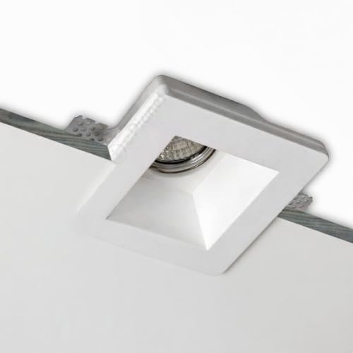TOT ELECTRIC Portafaretto Quadrato in Gesso da Incasso a Scomparsa Controsoffitto Cartongesso per lampadine faretti led GU10 foro fondo